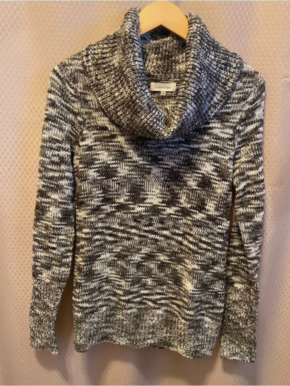 Calvin Klein Black & White Marled Cowl Neck Sweater